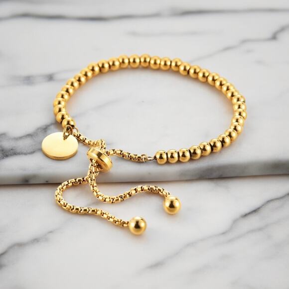 NEW 18K yellow gold plated bead beaded adjustable chain bracelet jewelry B26 - Picture 1 of 4
